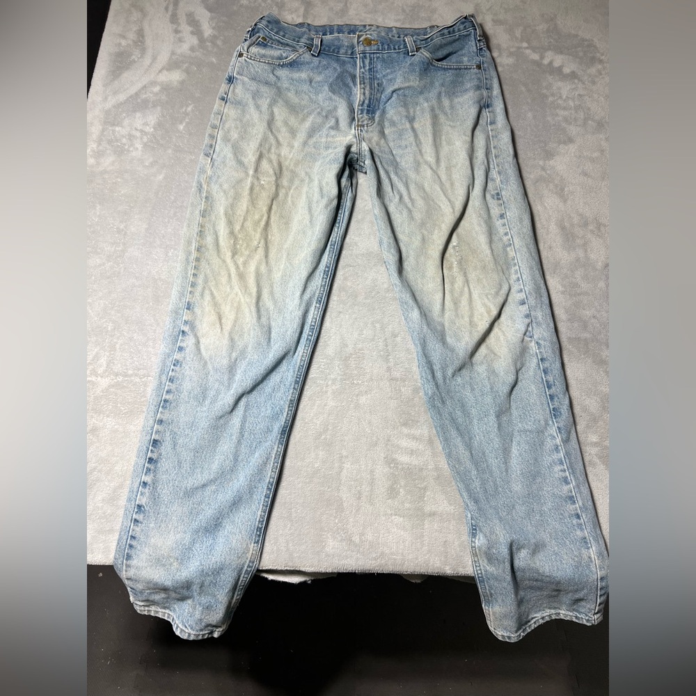 Carhartt Distressed Light Blue Denim Jeans Men’s Size 38x36 Rips Holes B17-STW